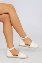 White Studded Espadrilles Sandals - Robin-Flats