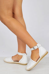 White Studded Espadrilles Sandals - Robin-Flats