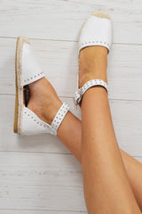 White Studded Espadrilles Sandals - Robin-Flats