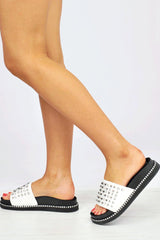 White Studded Flatform Sandals - Shira-Sliders