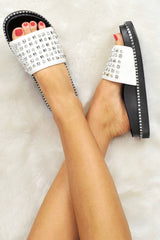 White Studded Flatform Sandals - Shira-Sliders