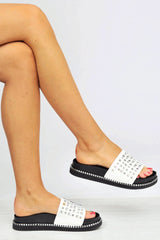 White Studded Flatform Sandals - Shira-Sliders