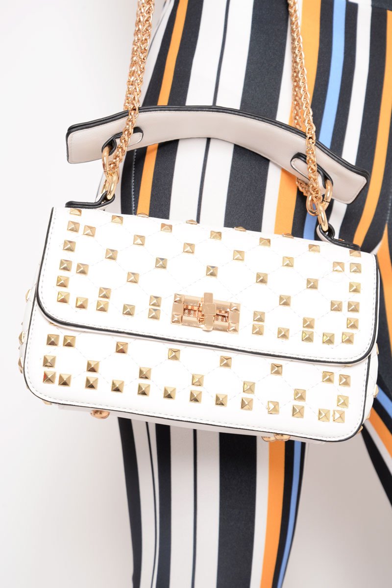 White Studded Gold Detail Cross Body Bag - Maida-Bags