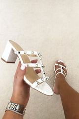 White Studded Heeled Sandals - Sakai-Sandals