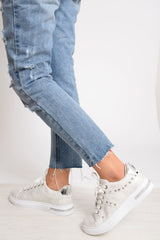 White Studded Lace Up Trainers - Ada-Trainers