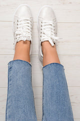 White Studded Lace Up Trainers - Ada-Trainers