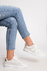 White Studded Lace Up Trainers - Ada-Trainers