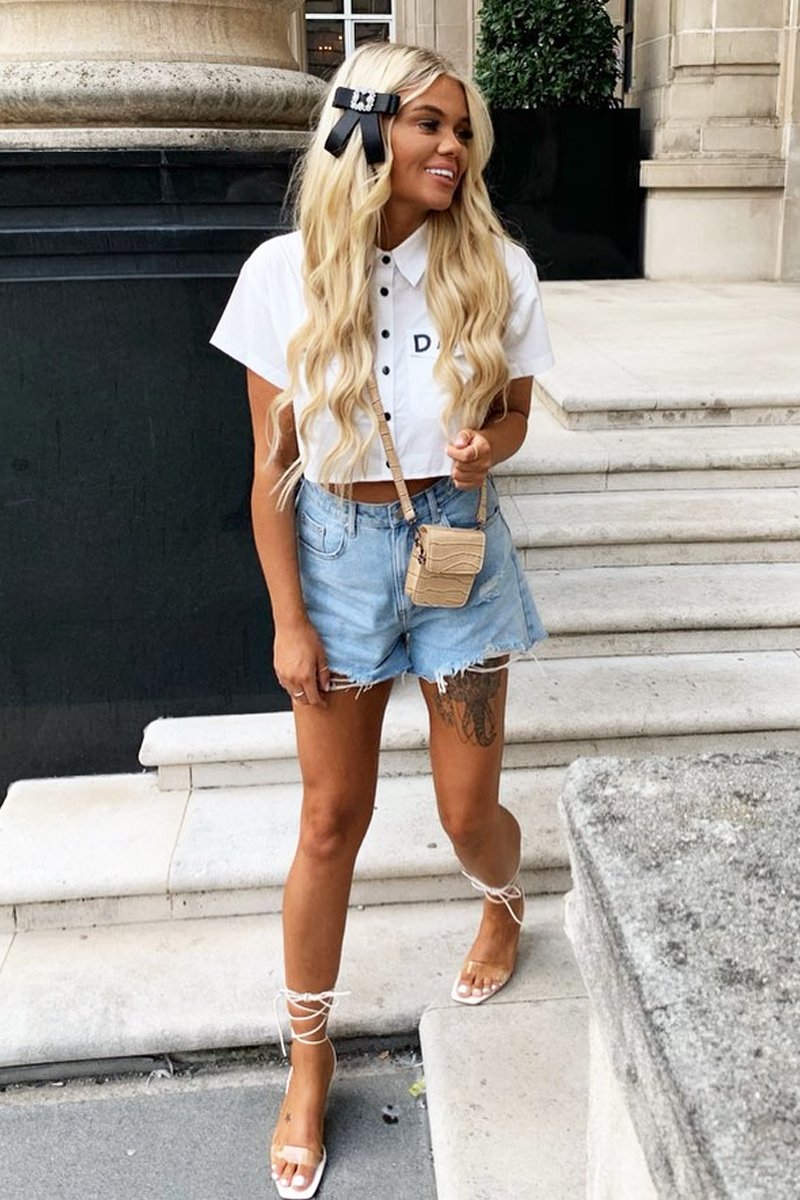 White Sunday Slogan Cropped Shirt - Blaike-Shirts