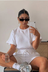 White Sweat Top Shorts Loungewear Co-ord - Indee-Loungewear