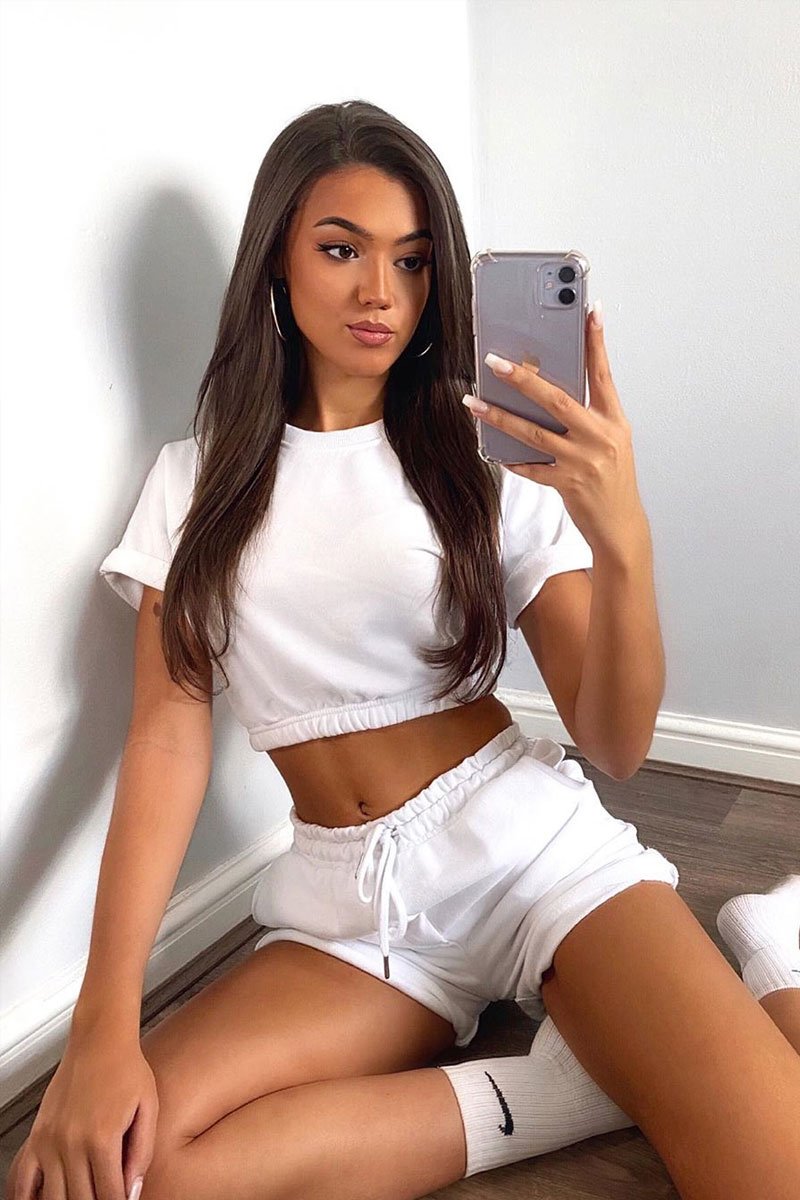 White Sweat Top Shorts Loungewear Co-ord - Indee-Loungewear