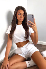 White Sweat Top Shorts Loungewear Co-ord - Indee-Loungewear