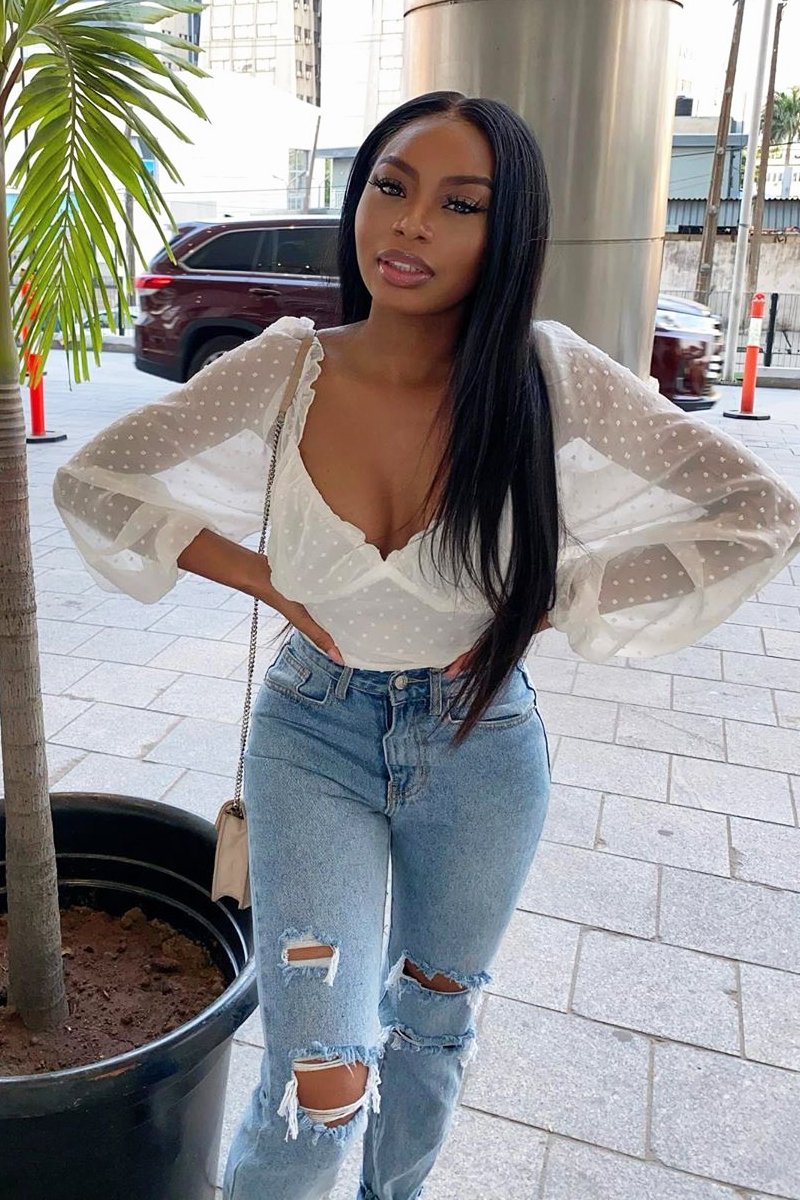 White Swiss Dot Frill Trim Crop Top - Mena-Crop Tops