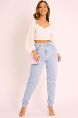 White Swiss Dot Frill Trim Crop Top - Mena-Crop Tops