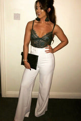 White Tailored Wide Leg Belted Trousers - Chenelle-Trousers