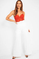 White Tailored Wide Leg Belted Trousers - Chenelle-Trousers