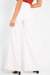 White Tailored Wide Leg Belted Trousers - Chenelle-Trousers
