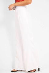 White Tailored Wide Leg Belted Trousers - Chenelle-Trousers