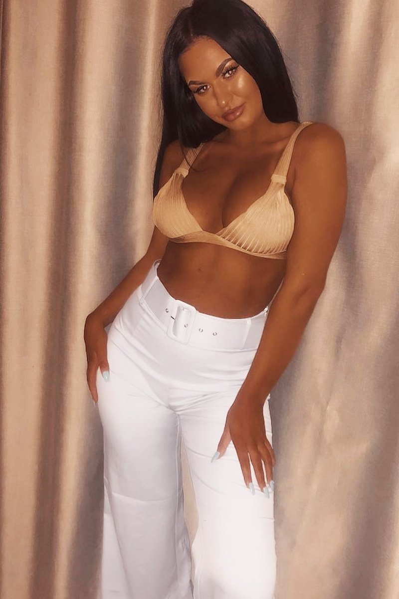 White Tailored Wide Leg Belted Trousers - Chenelle-Trousers