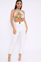 White Tapered Trousers With Gold Buckle - Zyana-Trousers