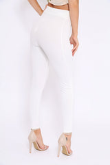 White Tapered Trousers With Gold Buckle - Zyana-Trousers