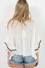White Tassel Blouse - Maddey-Blouses