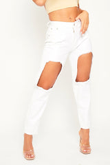 White Thigh Rip Mom Jeans - Ellisen-Jeans