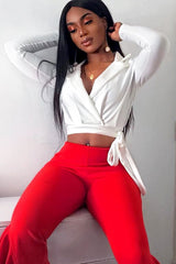 White Tie Belt Blazer Top - Liyla-Tops