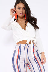 White Tie Belt Blazer Top - Liyla-Tops