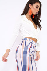 White Tie Belt Blazer Top - Liyla-Tops