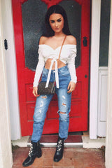 White Tie Belt Blazer Top - Liyla-Tops