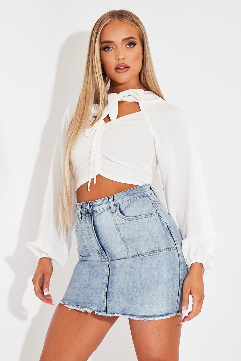 White Tie Bow Crop Top - Izzie-Tops