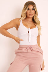 White Tie Bow Ribbed Bodysuit - Maddix-Bodysuits