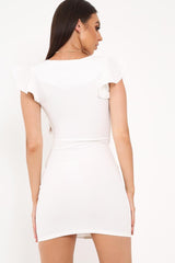 White Tie Button Front Bodycon Dress - Aaira-Dresses