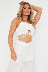 White Tie Detail Wide Leg Jumpsuit - Josilyn-Jumpsuits