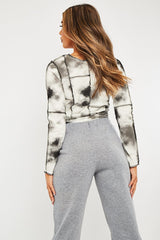 White Tie Dye Contrast Stitch Crop Top - Bowen-Tops