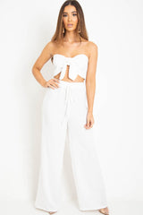 White Tie Front Bandeau Wide Leg Trouser Co-Ord - Roselia-Co-ords