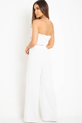 White Tie Front Bandeau Wide Leg Trouser Co-Ord - Roselia-Co-ords