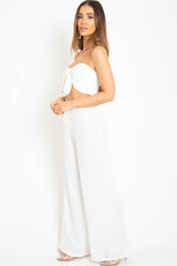 White Tie Front Bandeau Wide Leg Trouser Co-Ord - Roselia-Co-ords