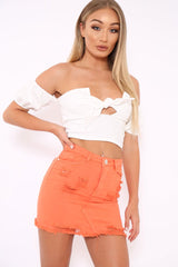 White Tie Front Bardot Crop Top - Amaya-Tops