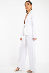 White Tie Front Blazer Wide Leg Trouser Co-Ord - Saphira-Co-ords