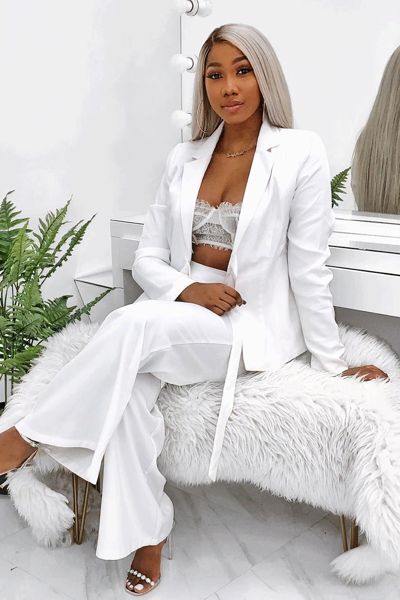 White Tie Front Blazer Wide Leg Trouser Co-Ord - Saphira-Co-ords