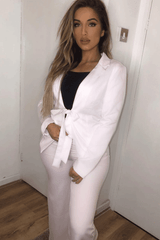 White Tie Front Blazer Wide Leg Trouser Co-Ord - Saphira-Co-ords