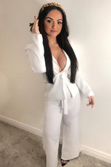 White Tie Front Blazer Wide Leg Trouser Co-Ord - Saphira-Co-ords