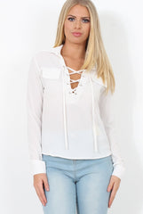 White Tie Front Blouse - Becky-Blouses