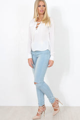 White Tie Front Blouse - Becky-Blouses