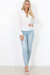 White Tie Front Blouse - Becky-Blouses