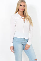 White Tie Front Blouse - Becky-Blouses