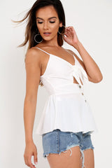 White Tie Front Button Up Cami Top - Jet-Tops