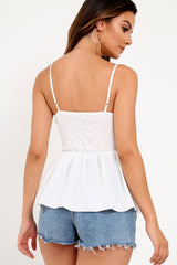 White Tie Front Button Up Cami Top - Jet-Tops