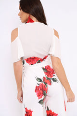 White Tie Front Cold Shoulder Crepe Crop Top - Dalia-Crop Tops